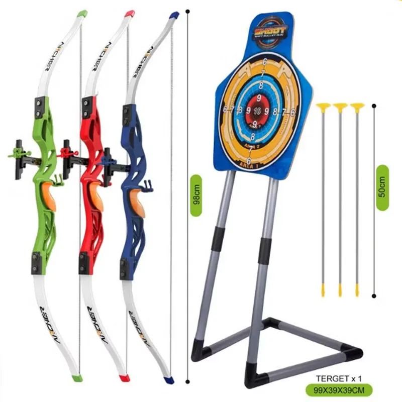 Archer Simulation Bow Arrow Set Kids Toy Outdoor Shooting Target Game with 3 Arrows & 1 ِArcher – Random Color 1 Pcs (RHY-015A)